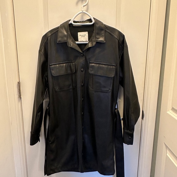 Faux Leather Black Shirt Jacket - Picture 1 of 3
